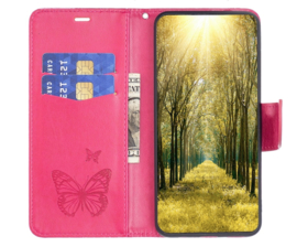 PU BookCover Hoes Etui voor Samsung Galaxy A54  Roze    Vlinders