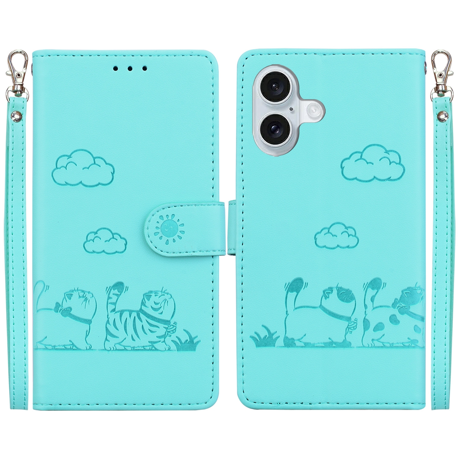 BookCover Hoes Etui voor Apple iPhone 16  -  Cartoon Cats  -  Groen   - Reliëf