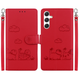 BookCover Hoes Etui voor Samsung Galaxy S24  FE -  Rood  -  Cartoon Cats - Kat - Reliëf