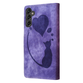 BoekCover Hoes Etui voor Samsung Galaxy A56 - A36  -  Kat en Hart  - Paars  - Reliëf