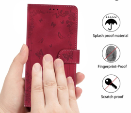 BoekCover Hoes Etui voor Samsung Galaxy A37 - A36 - A56 -  Bordeaux Rood  -  Vlinders -  Reliëf