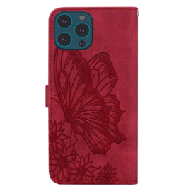 BookCover Hoes Etui voor iPhone 15 PRO MAX     Vlinder    -  Rood