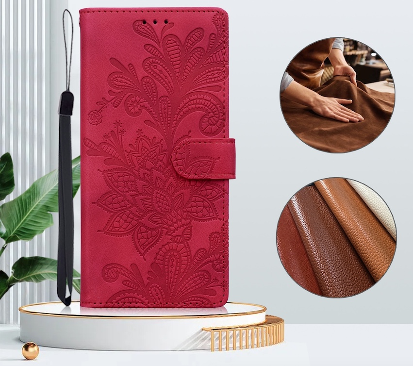 BookCover Hoes Etui Mapje voor Samsung Galaxy A56 - A36  -  Rood   -  Bloem Reliëf
