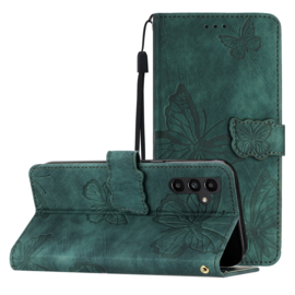 BoekCover Hoes Etui voor Samsung Galaxy A17 - A27 - A26 -  Groen  -  Vlinders -  Reliëf
