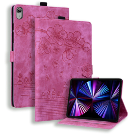 Luxe Bescherm-Etui Hoes Map voor Apple iPad 10 - 11 - 10.9 -     Bloemen en Kat -  Roze
