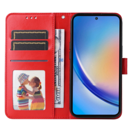 BookCover Hoes Etui voor Samsung Galaxy A35  -  Rood  - Bloem-Motief in Reliëf