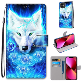 BookCover Hoes Etui voor iPhone 13 - iPhone 14     Wolf