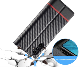 Luxe BookCover Hoes Etui voor Samsung Galaxy A24   - A25  Zwart-Rood-Carbon. *V2