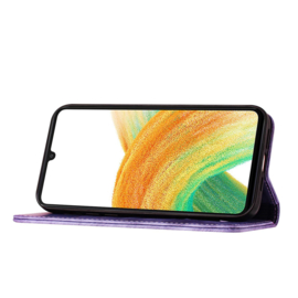 BookCover Hoes Etui voor Samsung Galaxy A56 - A36  -  Vlinders en Kat  - Paars  - Reliëf