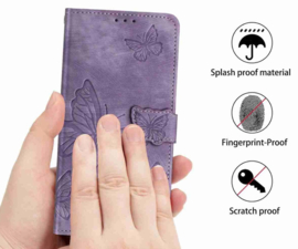 BoekCover Hoes Etui voor Samsung Galaxy A37 - A36 - A56 -  Paars  -  Vlinders -  Reliëf