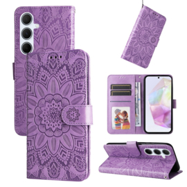PU BoekCover Hoes Etui voor Samsung Galaxy A36 - A56   Paars  -  Bloem-Motief in Reliëf