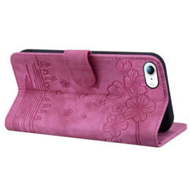 BookCover Hoes Etui voor Apple iPhone 16e  -  Roze - Bloemen Kat - Reliëf