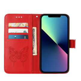 BookCover Hoes Etui voor iPhone SE 4 - 2024       Vlinder    -   Rood