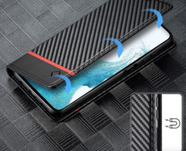 Luxe BookCover Hoes Etui voor Samsung Galaxy A55   - 5G  Zwart-Rood-Carbon *V2