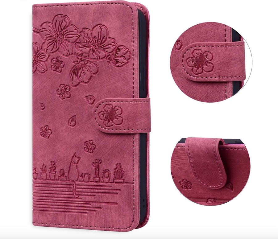 BookCover Hoes Etui voor Samsung Galaxy S24 - S25  -  Rood - Bloemen Kat - Reliëf