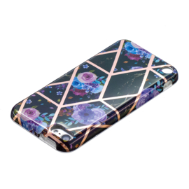 iPod Touch 5G 6G 7G  - TPU Flex Bescherm-Hoes Skin Hoesje -  Zwart - Bloemmotief