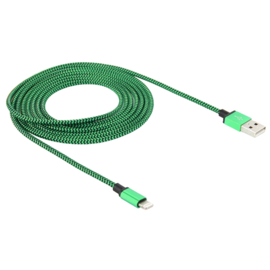 Luxe Metalen Lightning Oplader - Data USB Kabel voor iPhone - iPad  200cm. Zwart-Groen