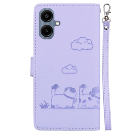 BookCover Hoes Etui voor Samsung Galaxy A06 - A07  -  Cartoon Cats  - Paars   - Reliëf