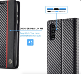 Luxe BookCover Hoes Etui voor Samsung Galaxy A15   -   Zwart-Rood-Carbon