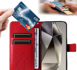 BookCover Hoes Etui voor Samsung Galaxy S25 Ultra  -  Rood   - Vlinder   -  Reliëf