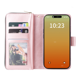 Luxe BookCover - 9 Cards - Wallet Etui voor iPhone 15 Pro Max  -  Roze
