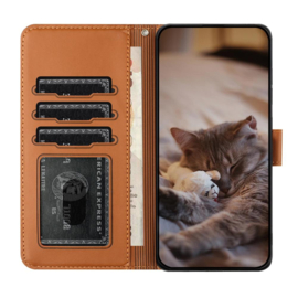 BookCover Hoes Etui voor Samsung Galaxy A57  -  Bruin  - Katten op Muurtje - Reliëf