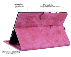 Luxe Bescherm-Etui Hoes Map voor Samsung Galaxy Tab A9 Plus - 11 -    Bloemen en Kat -  Roze