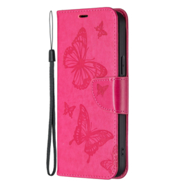 PU BookCover Hoes Etui voor Samsung Galaxy A55  Roze   Vlinders