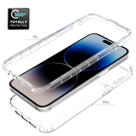Flex-Cover TPU Bescherm-Hoes Skin + Screenprotector voor iPhone 15 PRO MAX - Transparant Zwart