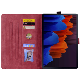 Luxe Bescherm-Etui Hoes Map voor Samsung Galaxy Tab S9 FE  -  S10 FE - 10.9 -    Bloemen en Kat -  Rood