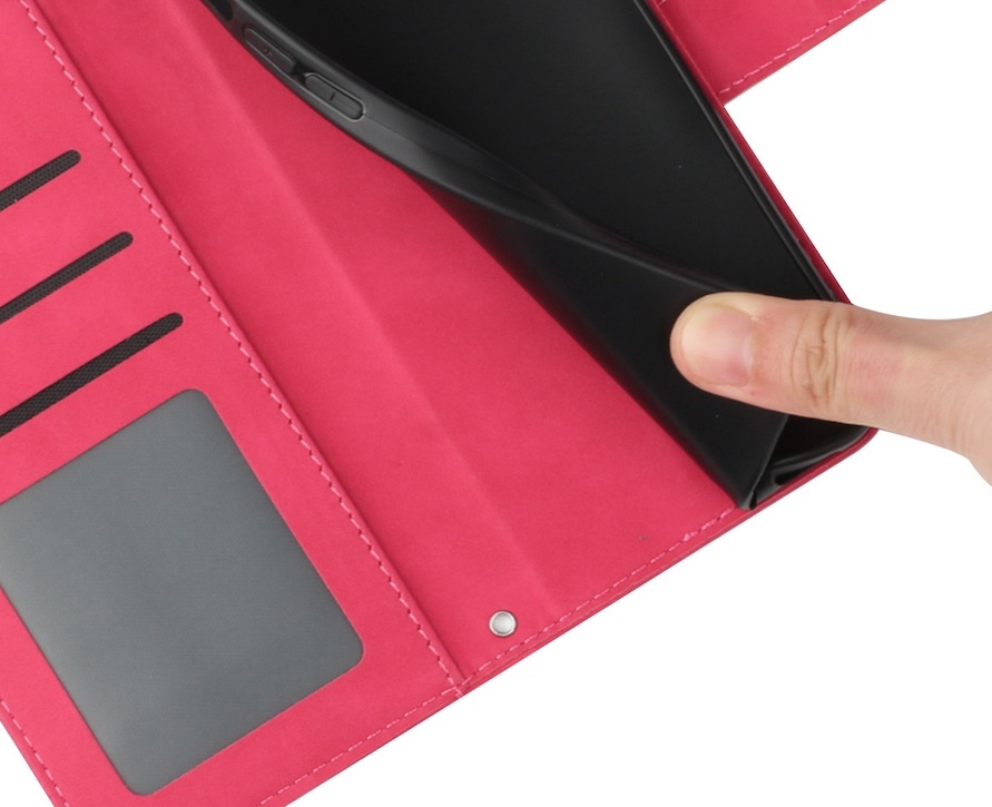 Hoes - Etui - Tas voor Samsung Galaxy A36  -  A56   Met Schouder - Draagkoord -  Roze/Magenta -  Zonnebloem Reliëf