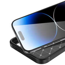 Luxe TPU Carbon  Bescherm-Hoes Cover Skin voor iPhone 15 PRO MAX     Zwart