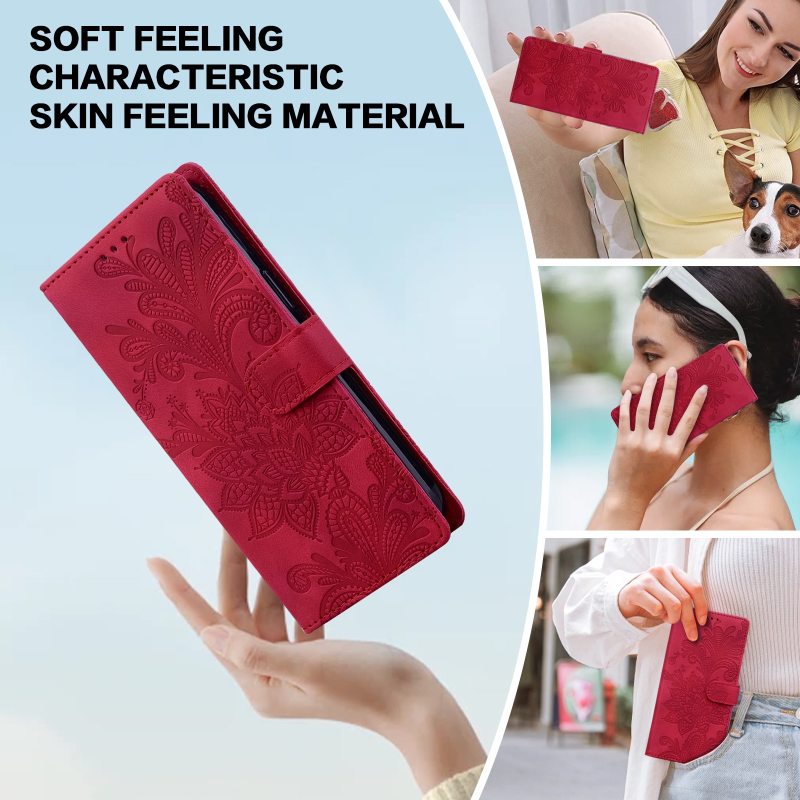 BookCover Hoes Etui Mapje voor Samsung Galaxy A56 - A36  -  Rood   -  Bloem Reliëf