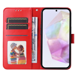 PU BoekCover Hoes Etui voor Samsung Galaxy A36 - A56   Rood   -  Bloem-Motief in Reliëf