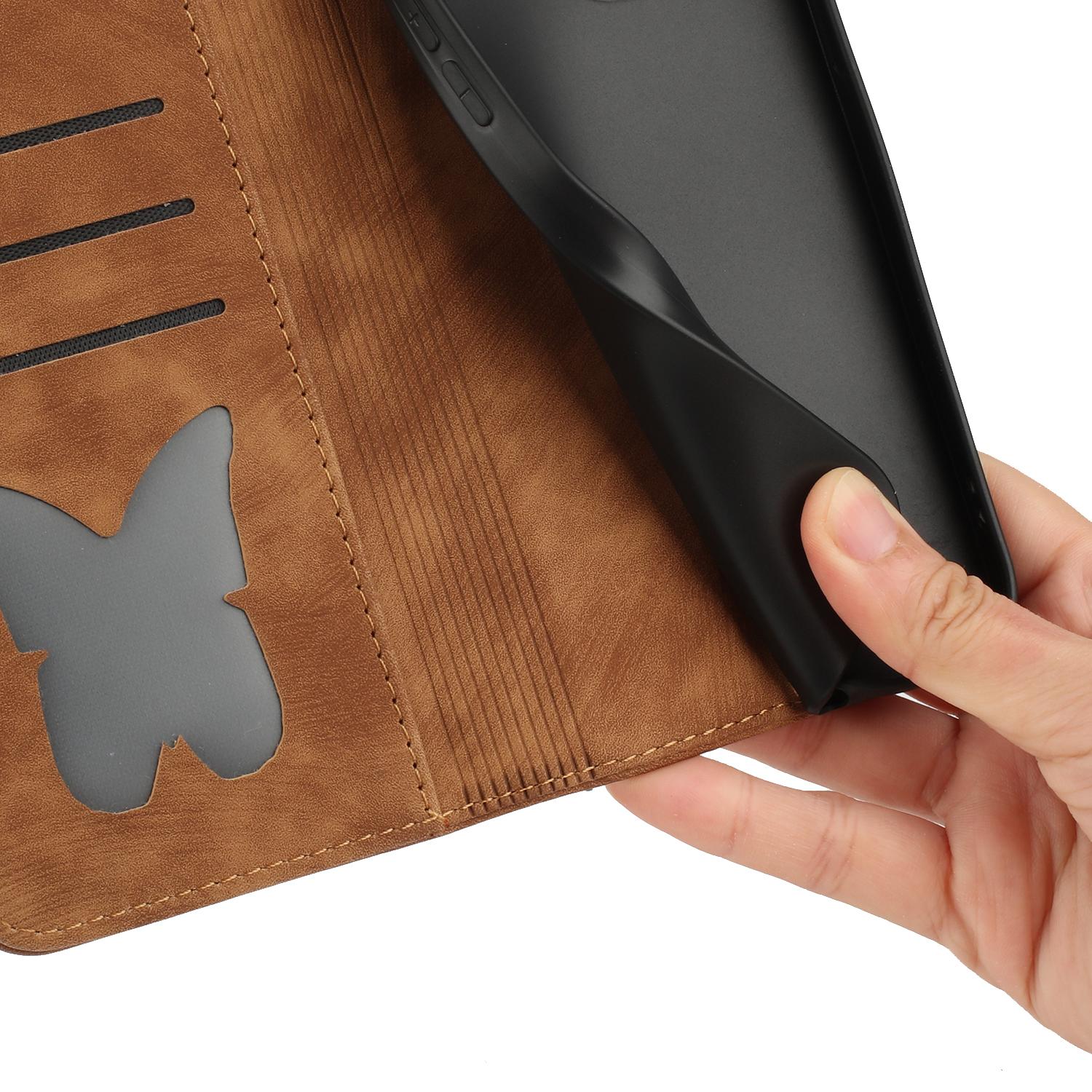 BookCover Hoes Etui voor Samsung Galaxy A16 - A26  -  Vlinders en Kat  - Bruin  - Reliëf