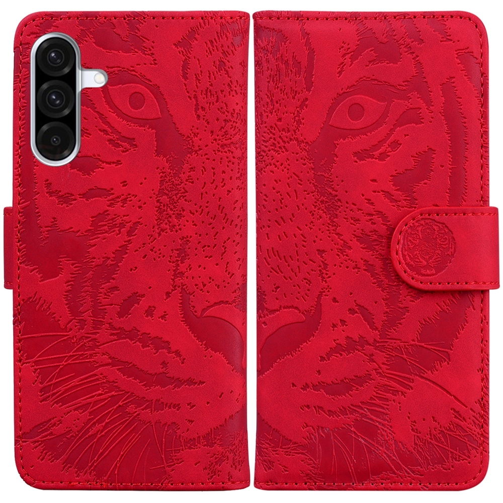 BoekCover Etui Hoes voor Samsung Galaxy A36 - A56  -  Rood   -  Tijger in Reliëf