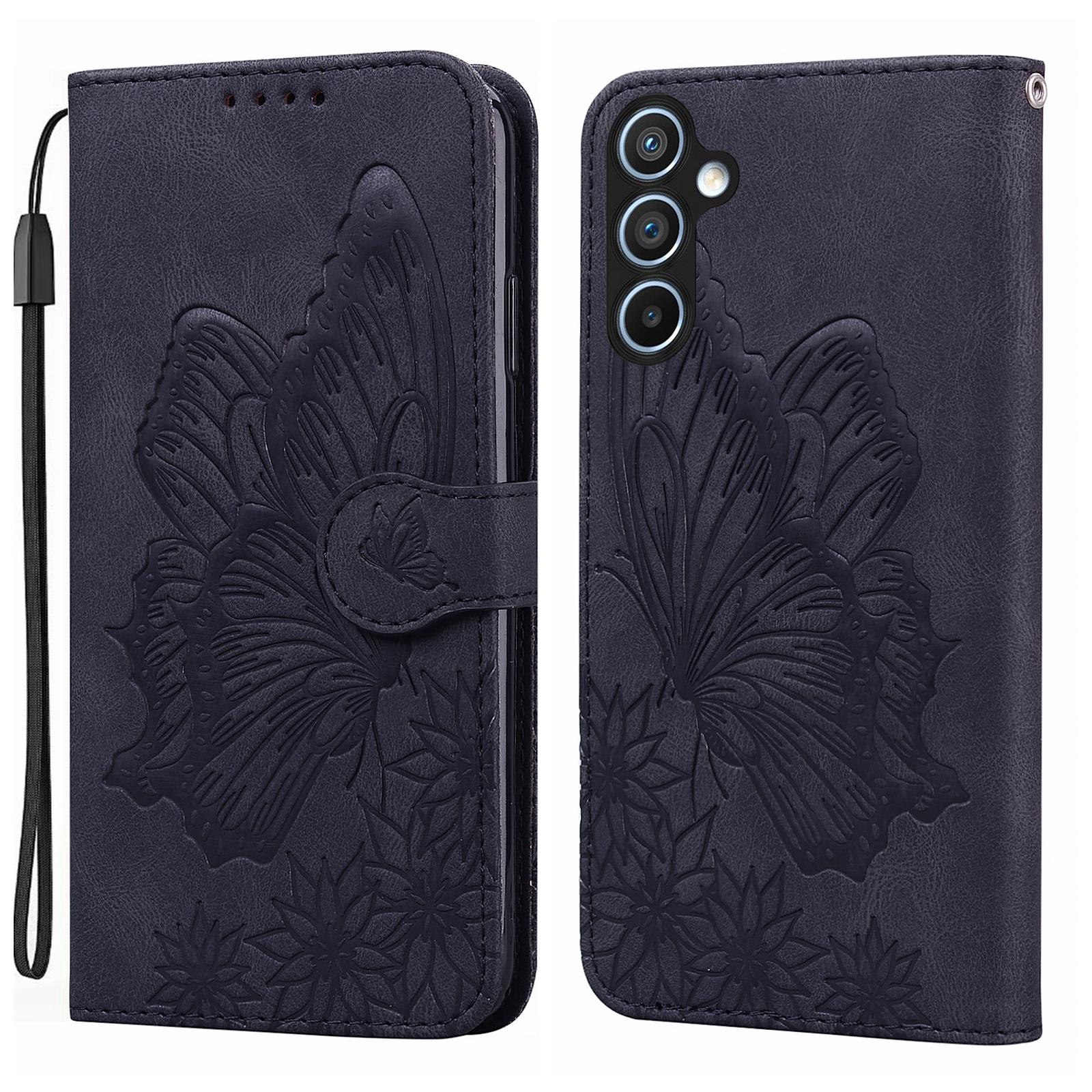BoekCover Etui Hoes voor Samsung Galaxy A36 - A56  -  Zwart   -  Vlinder  - Reliëf