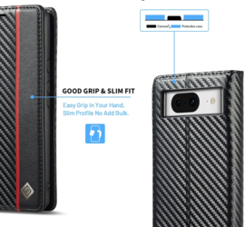 Luxe BookCover Hoes Etui voor Google  Pixel 8 -   Zwart-Rood-Carbon