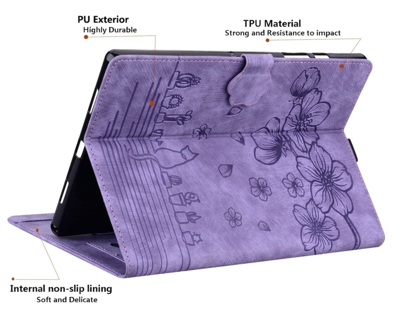 Bescherm-Etui Hoes Map voor Xiaomi Redmi Pad 2 - 11  -   Bloemen en Kat -  Paars