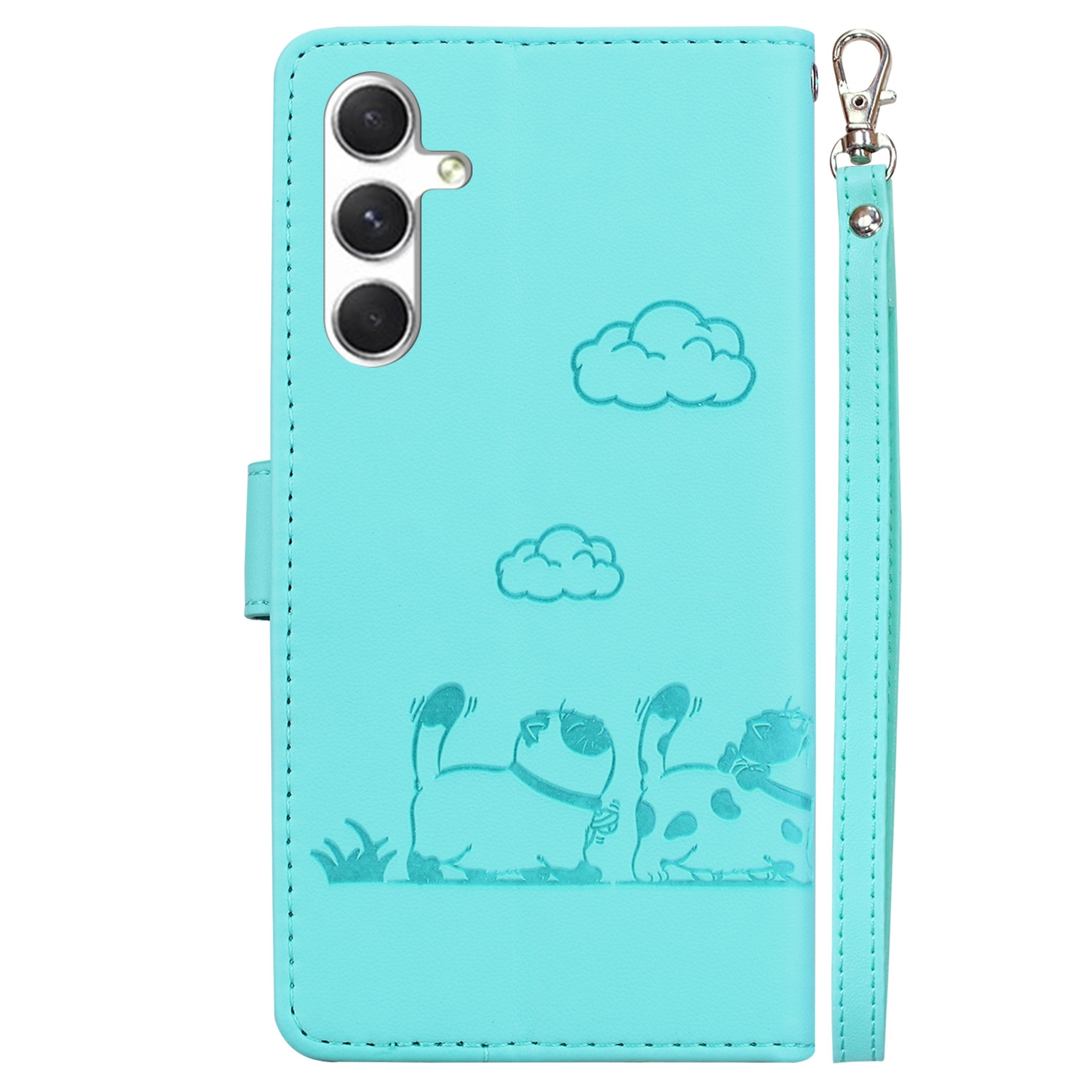 BookCover Hoes Etui voor Samsung Galaxy S24 - S25  -  Mint-Groen  - Cartoon Cats   - Kat - Reliëf