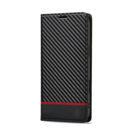 Luxe BookCover Hoes Etui voor iPhone 16 PLUS -  Zwart-Rood-Carbon - V2