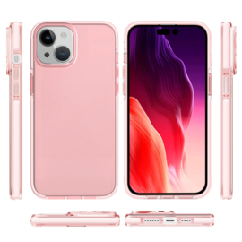 TPU Bescherm-Hoes Cover Skin + Screenprotector voor iPhone 15    Transparant-Roze