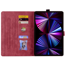 Luxe Bescherm-Etui Hoes Map voor Apple iPad 10 - 11 -  A16 - 10.9 -    Bloemen en Kat -  Rood