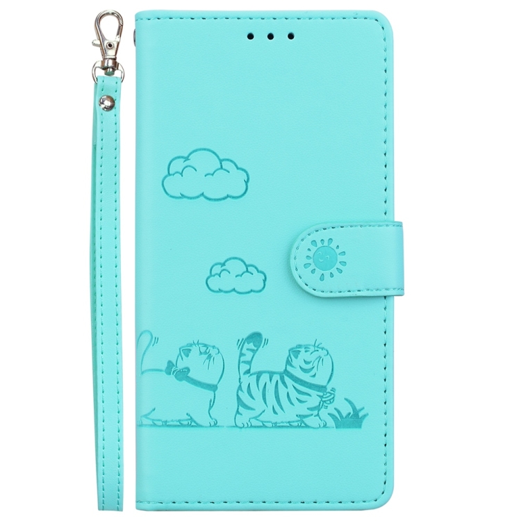 BookCover Hoes Etui voor Samsung Galaxy A16  -  A26   -  Turquoise  -  Cartoon Cats  - Reliëf