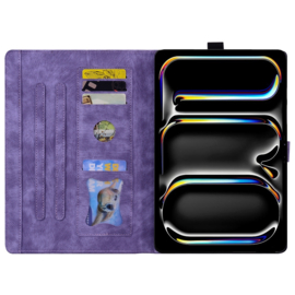 Luxe Bescherm-Etui Map voor iPad Pro 11 - 2024 -  Paars - Kat op Muurtje