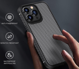 Luxe TPU Carbon  Bescherm-Hoes Cover  voor iPhone 13 Pro Max - 14 Pro Max      Zwart