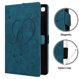Luxe Bescherm-Etui Hoes Map voor Samsung Galaxy Tab A9 Plus  -  11"  -    Hart en Vlinder  - Blauw