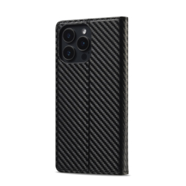 Luxe BookCover Hoes Etui voor iPhone 16 Pro Max -  Zwart-Rood-Carbon