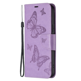 PU BookCover Hoes Etui voor Samsung Galaxy S24 - S25      Vlinders - Paars