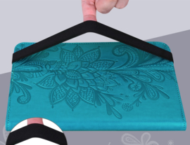 Bescherm-Etui Hoes Map voor Samsung Galaxy Tab A9 Plus - 11 -   Bloem Reliëf - Groen/Blauw
